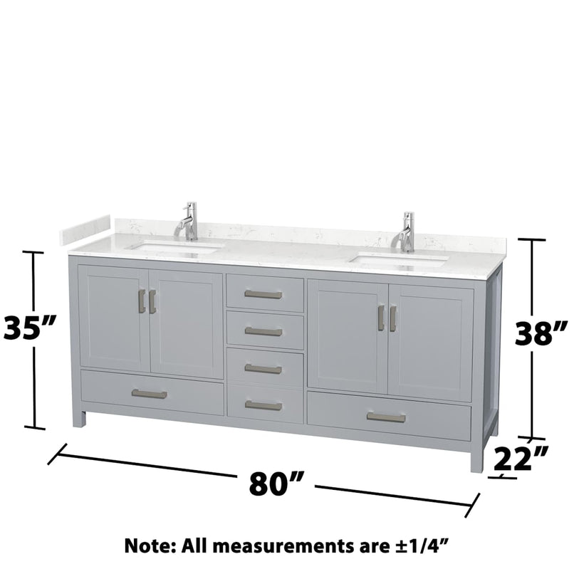 Sheffield 80" Free Standing Double Basin Vanity Set with Cabinet, Cultured Marble Vanity Top, and Framed Mirrors - image 6