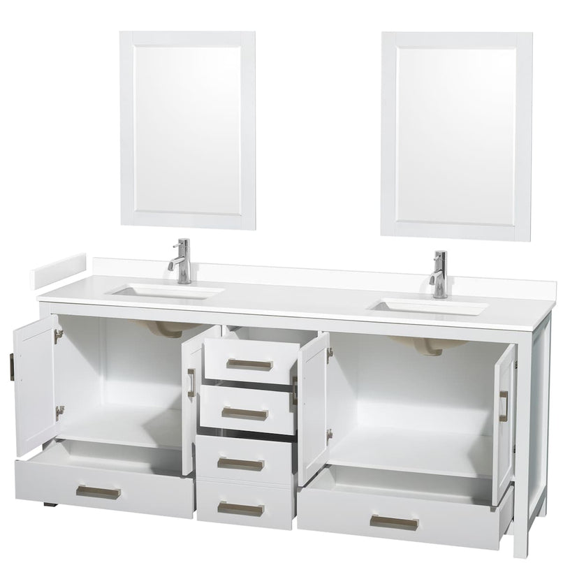 Sheffield 80" Free Standing Double Basin Vanity Set with Cabinet, Cultured Marble Vanity Top, and Framed Mirrors - image 10