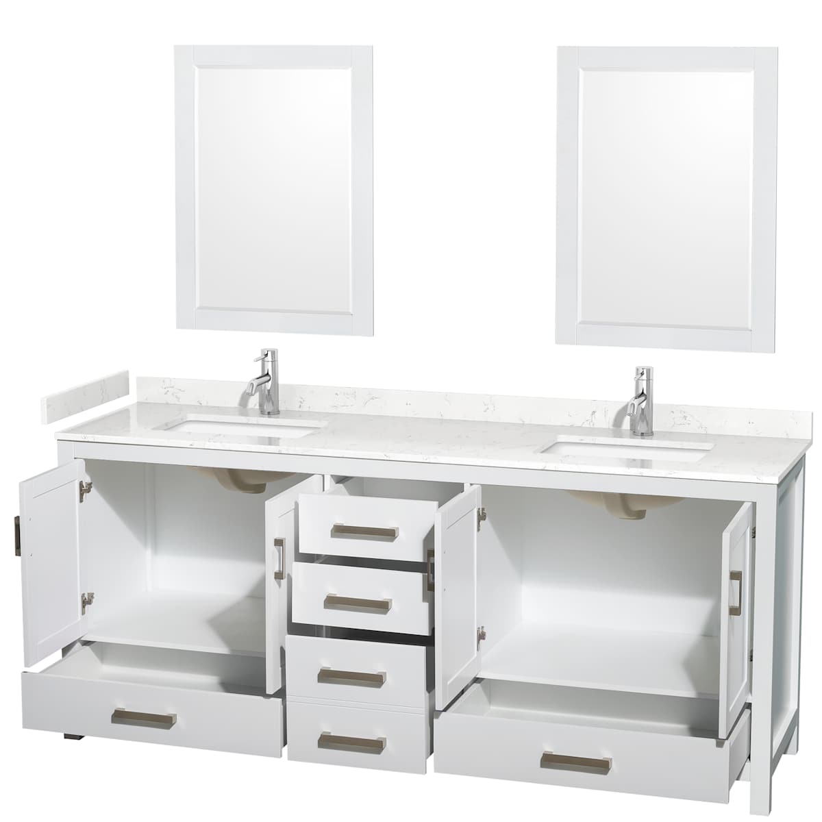 Sheffield 80" Free Standing Double Basin Vanity Set with Cabinet, Cultured Marble Vanity Top, and Framed Mirrors - image 11