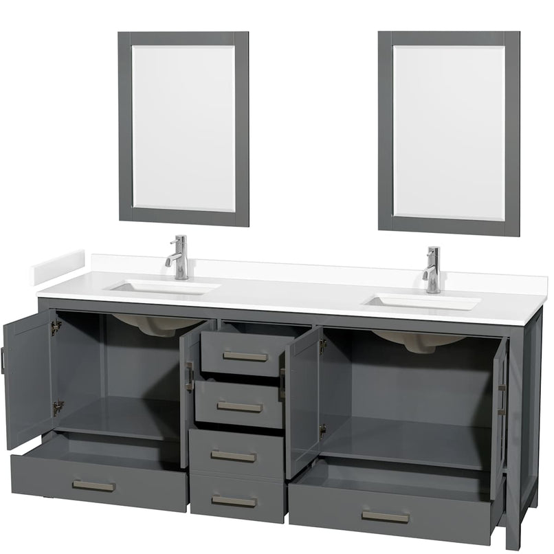 Sheffield 80" Free Standing Double Basin Vanity Set with Cabinet, Cultured Marble Vanity Top, and Framed Mirrors - image 12