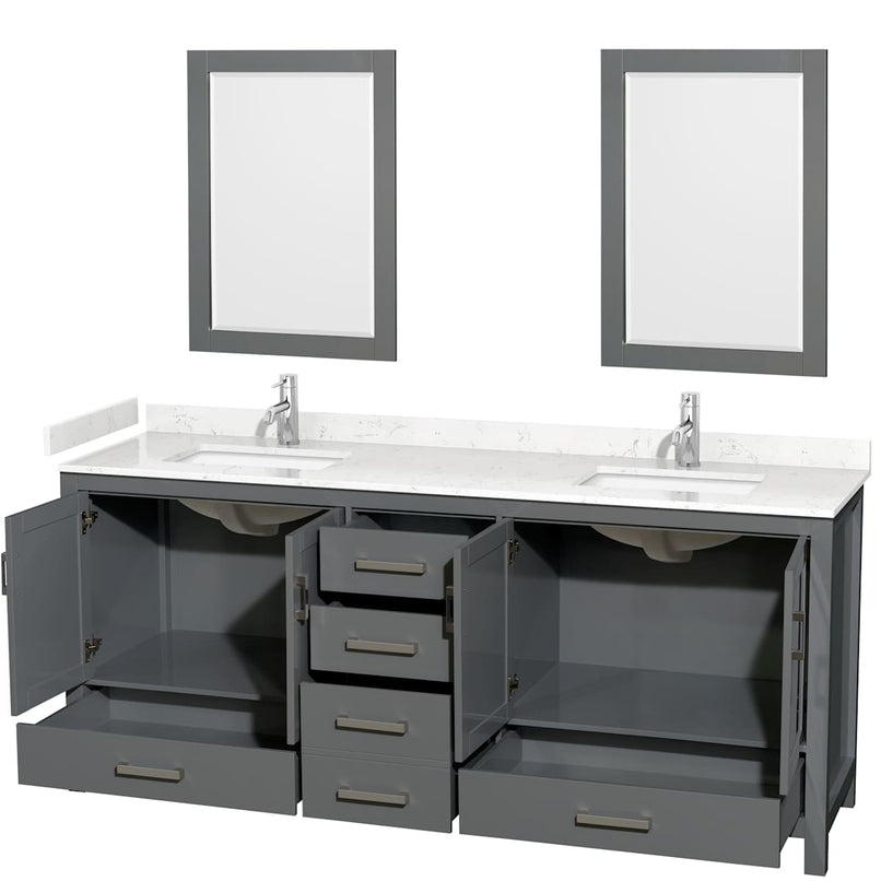 Sheffield 80" Free Standing Double Basin Vanity Set with Cabinet, Cultured Marble Vanity Top, and Framed Mirrors - image 13