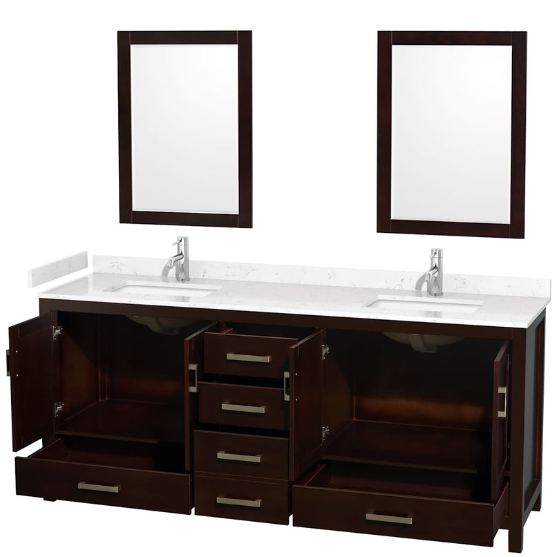 Sheffield 80" Free Standing Double Basin Vanity Set with Cabinet, Cultured Marble Vanity Top, and Framed Mirrors - image 16