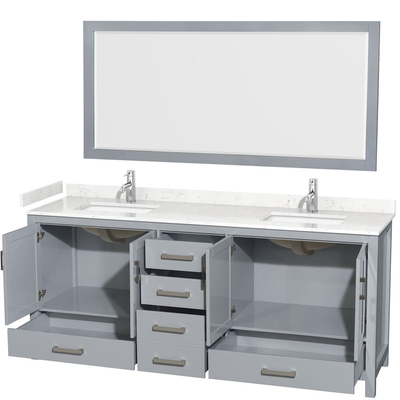 Sheffield 80" Free Standing Double Basin Vanity Set with Cabinet, Cultured Marble Vanity Top, and Framed Mirror - image 2