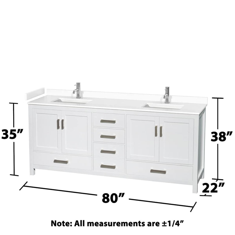 Sheffield 80" Free Standing Double Basin Vanity Set with Cabinet, Cultured Marble Vanity Top, and Framed Mirror - image 9