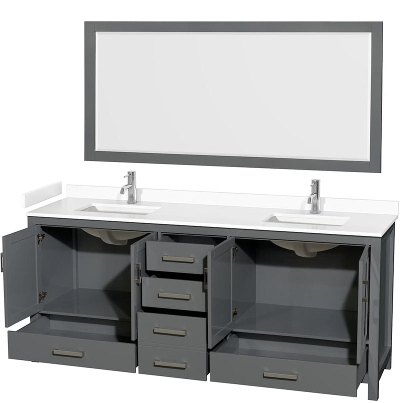 Sheffield 80" Free Standing Double Basin Vanity Set with Cabinet, Cultured Marble Vanity Top, and Framed Mirror - image 12