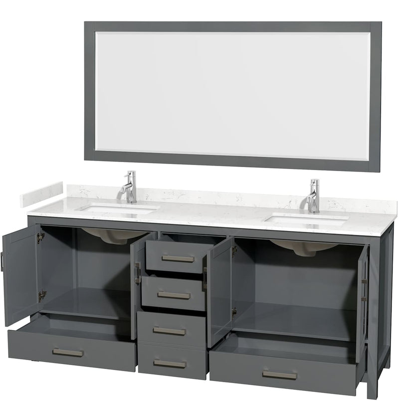 Sheffield 80" Free Standing Double Basin Vanity Set with Cabinet, Cultured Marble Vanity Top, and Framed Mirror - image 13