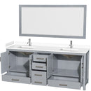 Sheffield 80" Free Standing Double Basin Vanity Set with Cabinet, Cultured Marble Vanity Top, and Framed Mirror - image 14