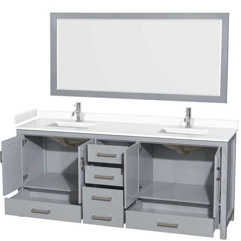 Sheffield 80" Free Standing Double Basin Vanity Set with Cabinet, Cultured Marble Vanity Top, and Framed Mirror - image 14