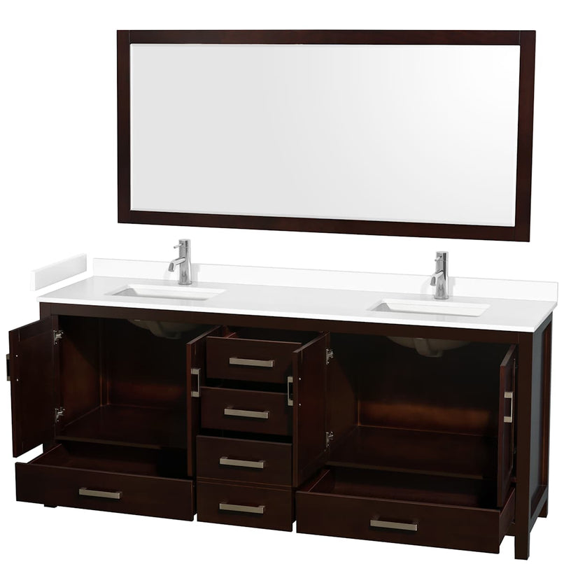 Sheffield 80" Free Standing Double Basin Vanity Set with Cabinet, Cultured Marble Vanity Top, and Framed Mirror - image 15