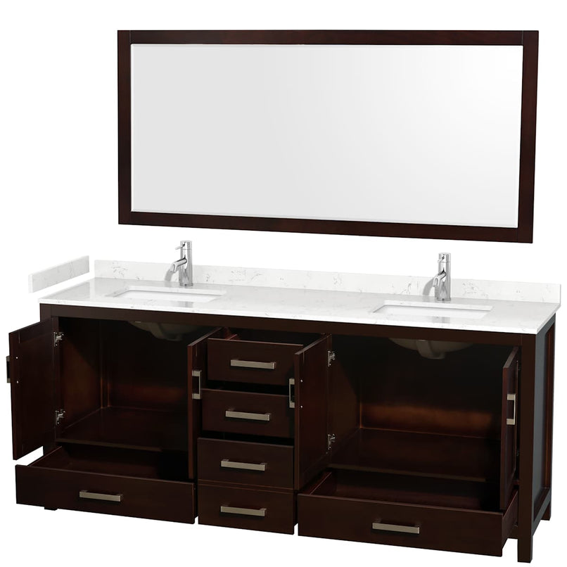 Sheffield 80" Free Standing Double Basin Vanity Set with Cabinet, Cultured Marble Vanity Top, and Framed Mirror - image 16