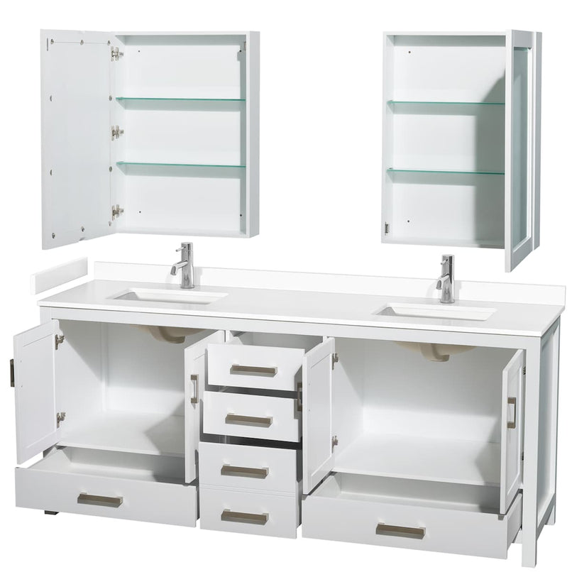 Sheffield 80" Free Standing Double Basin Vanity Set with Hardwood Cabinet, Cultured Marble Vanity Top, and Medicine Cabinets - image 5