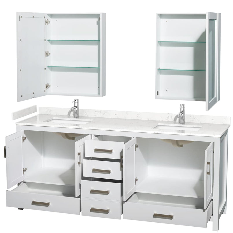 Sheffield 80" Free Standing Double Basin Vanity Set with Hardwood Cabinet, Cultured Marble Vanity Top, and Medicine Cabinets - image 6