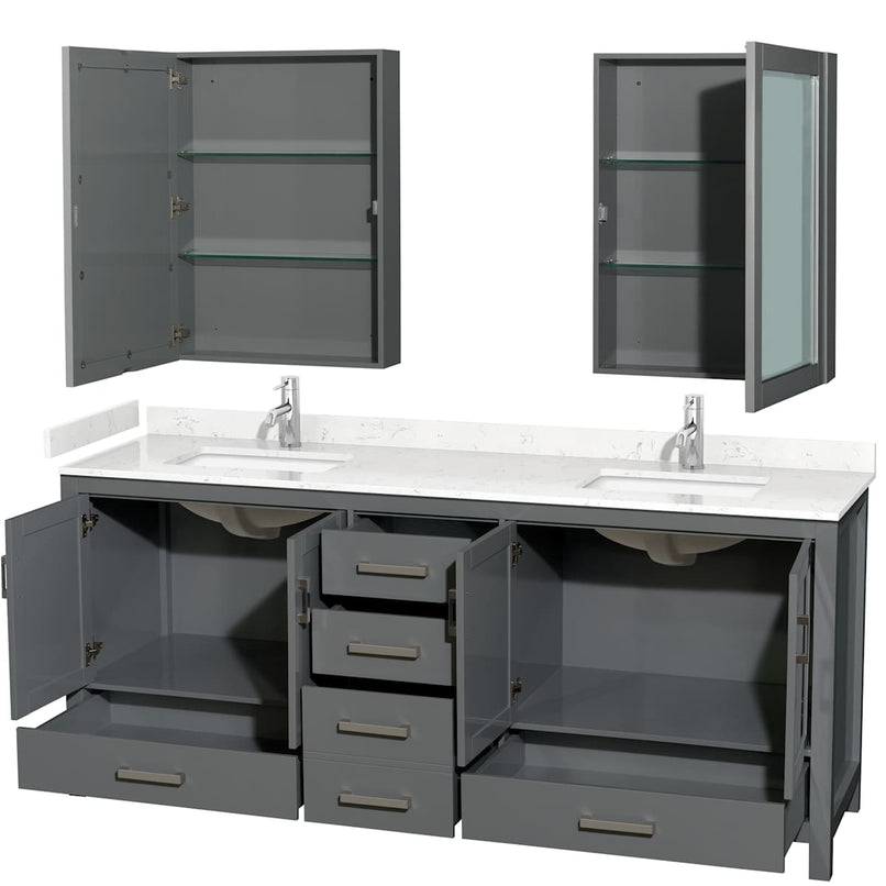 Sheffield 80" Free Standing Double Basin Vanity Set with Hardwood Cabinet, Cultured Marble Vanity Top, and Medicine Cabinets - image 8
