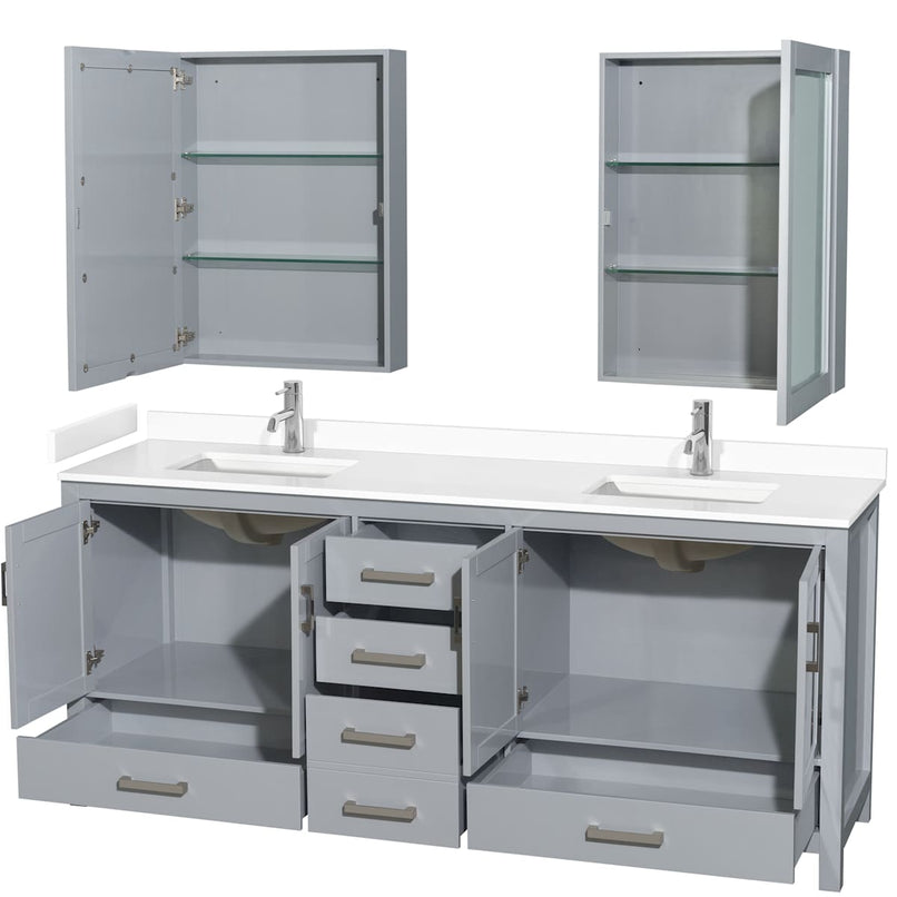 Sheffield 80" Free Standing Double Basin Vanity Set with Hardwood Cabinet, Cultured Marble Vanity Top, and Medicine Cabinets - image 9