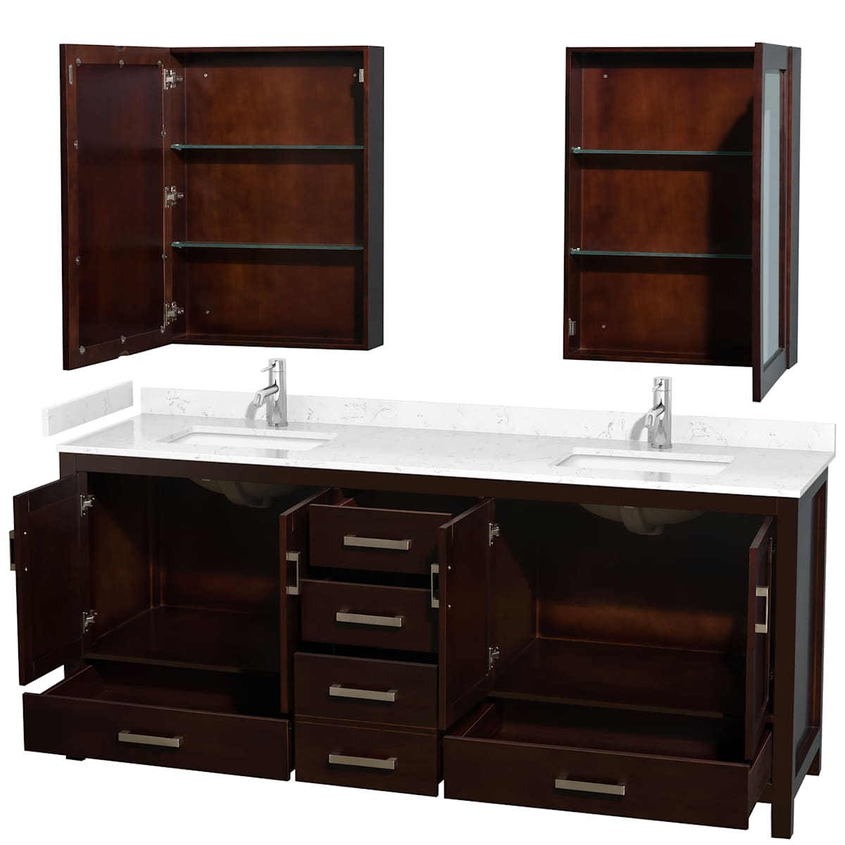 Sheffield 80" Free Standing Double Basin Vanity Set with Hardwood Cabinet, Cultured Marble Vanity Top, and Medicine Cabinets - image 11