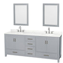 Sheffield 80" Free Standing Double Basin Vanity Set with Cabinet, Quartz Vanity Top, and Framed Mirror - image 1