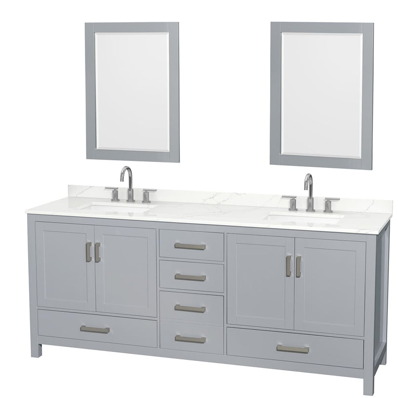 Sheffield 80" Free Standing Double Basin Vanity Set with Cabinet, Quartz Vanity Top, and Framed Mirror - image 1