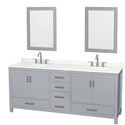 Sheffield 80" Free Standing Double Basin Vanity Set with Cabinet, Quartz Vanity Top, and Framed Mirror - image 1