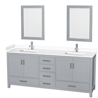 Sheffield 80" Free Standing Double Basin Vanity Set with Cabinet, Cultured Marble Vanity Top, and Framed Mirrors - image 1