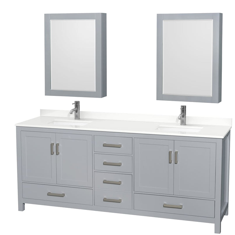 Sheffield 80" Free Standing Double Basin Vanity Set with Cabinet, Quartz Vanity Top, and Medicine Cabinet - image 1