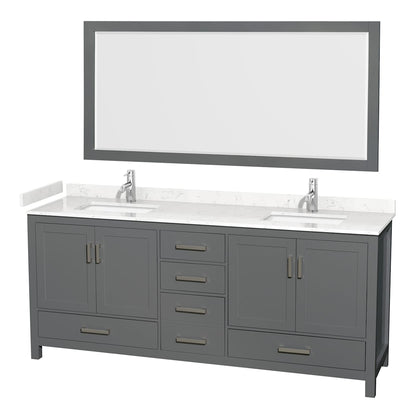 Sheffield 80" Free Standing Double Basin Vanity Set with Cabinet, Cultured Marble Vanity Top, and Framed Mirror - image 1