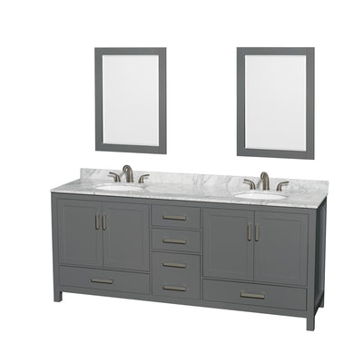 Sheffield 80" Free Standing Vanity Set with Hardwood Cabinet, Marble Vanity Top, Framed Mirrors, and Undermount Oval Sinks - image 1