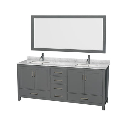 Sheffield 80" Free Standing Double Basin Vanity Set with Hardwood Cabinet, Marble Vanity Top, Mirror, and Undermount Rectangular Sinks - image 1