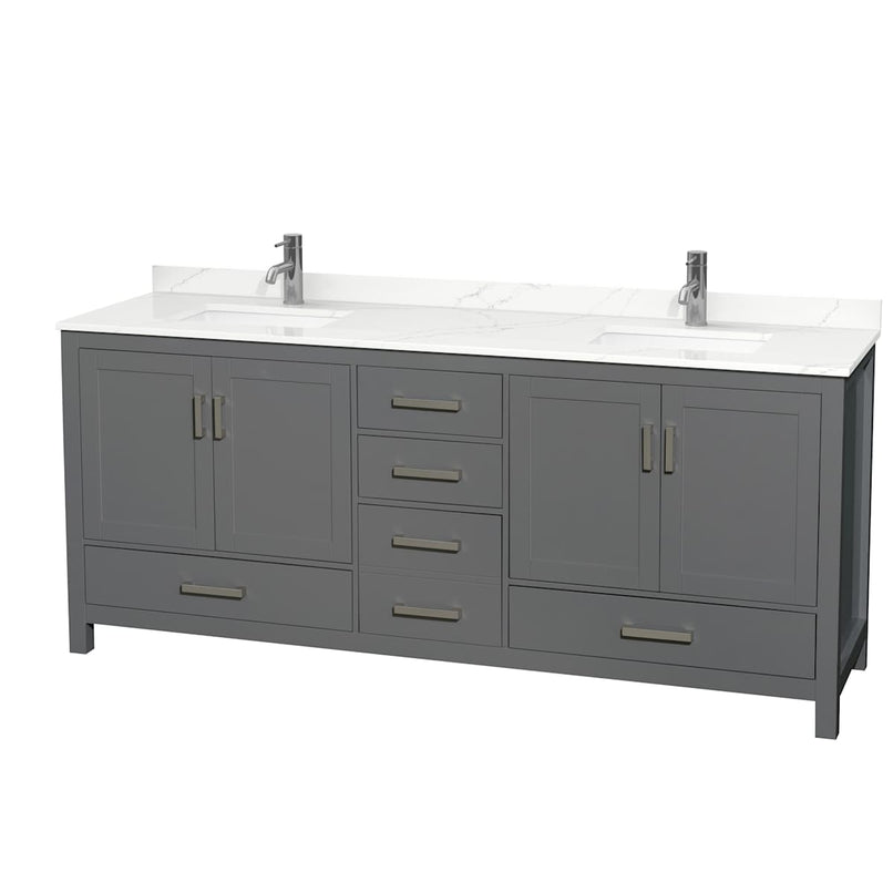 Sheffield 80" Free Standing Double Basin Vanity Set with Cabinet and Quartz Vanity Top - image 1