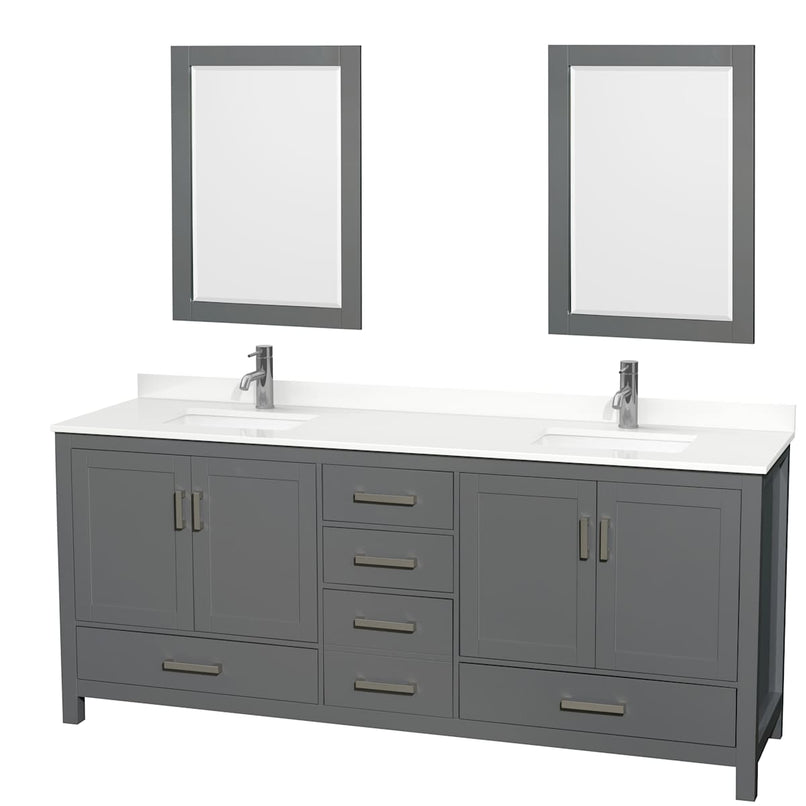 Sheffield 80" Free Standing Double Basin Vanity Set with Cabinet, Quartz Vanity Top, and Framed Mirror - image 1