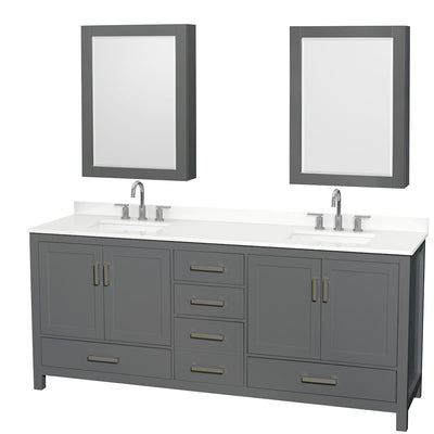 Sheffield 80" Free Standing Double Basin Vanity Set with Cabinet, Quartz Vanity Top, and Medicine Cabinet - image 1