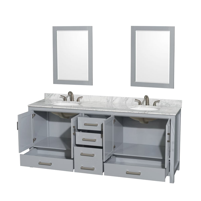 Sheffield 80" Free Standing Vanity Set with Hardwood Cabinet, Marble Vanity Top, Framed Mirrors, and Undermount Oval Sinks - image 2