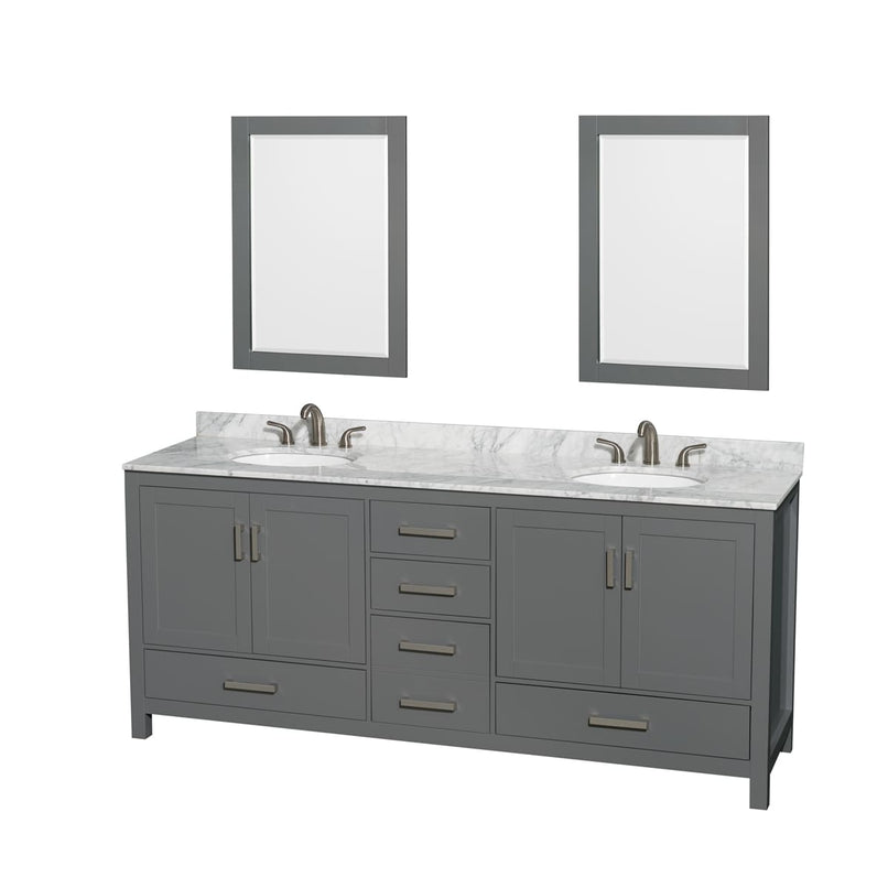 Sheffield 80" Free Standing Vanity Set with Hardwood Cabinet, Marble Vanity Top, Framed Mirrors, and Undermount Oval Sinks - image 5