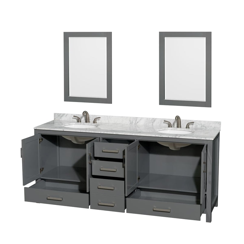 Sheffield 80" Free Standing Vanity Set with Hardwood Cabinet, Marble Vanity Top, Framed Mirrors, and Undermount Oval Sinks - image 6