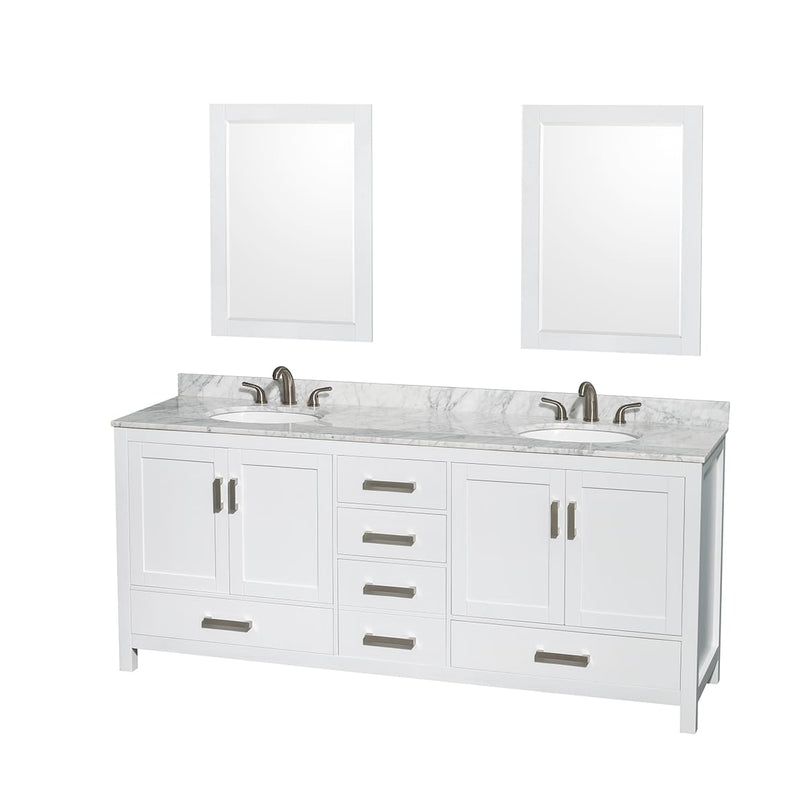 Sheffield 80" Free Standing Vanity Set with Hardwood Cabinet, Marble Vanity Top, Framed Mirrors, and Undermount Oval Sinks - image 9