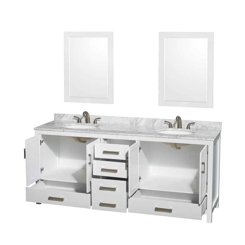 Sheffield 80" Free Standing Vanity Set with Hardwood Cabinet, Marble Vanity Top, Framed Mirrors, and Undermount Oval Sinks - image 10