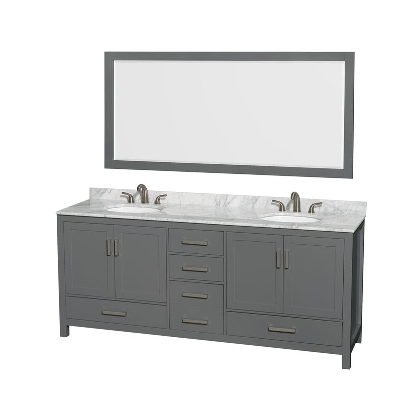 Sheffield 80" Free Standing Double Basin Vanity Set with Hardwood Cabinet, Marble Vanity Top, Mirror, and Undermount Oval Sinks - image 5
