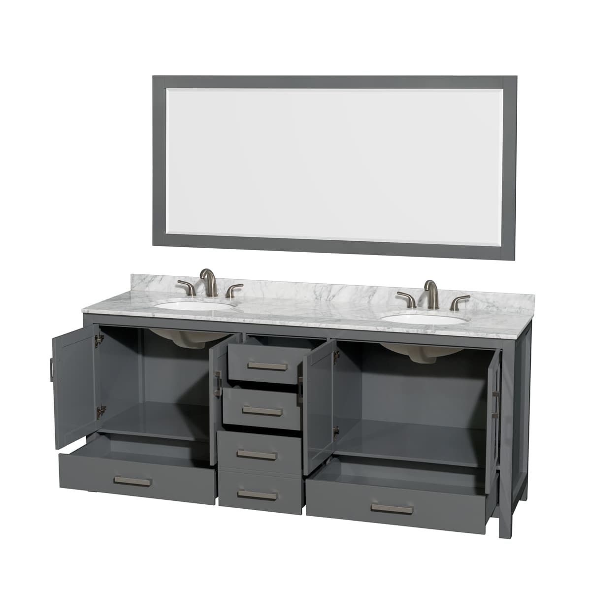 Sheffield 80" Free Standing Double Basin Vanity Set with Hardwood Cabinet, Marble Vanity Top, Mirror, and Undermount Oval Sinks
