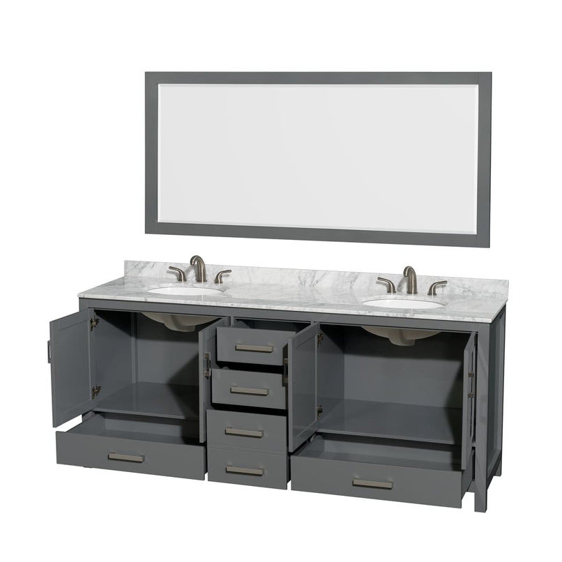 Sheffield 80" Free Standing Double Basin Vanity Set with Hardwood Cabinet, Marble Vanity Top, Mirror, and Undermount Oval Sinks - image 6