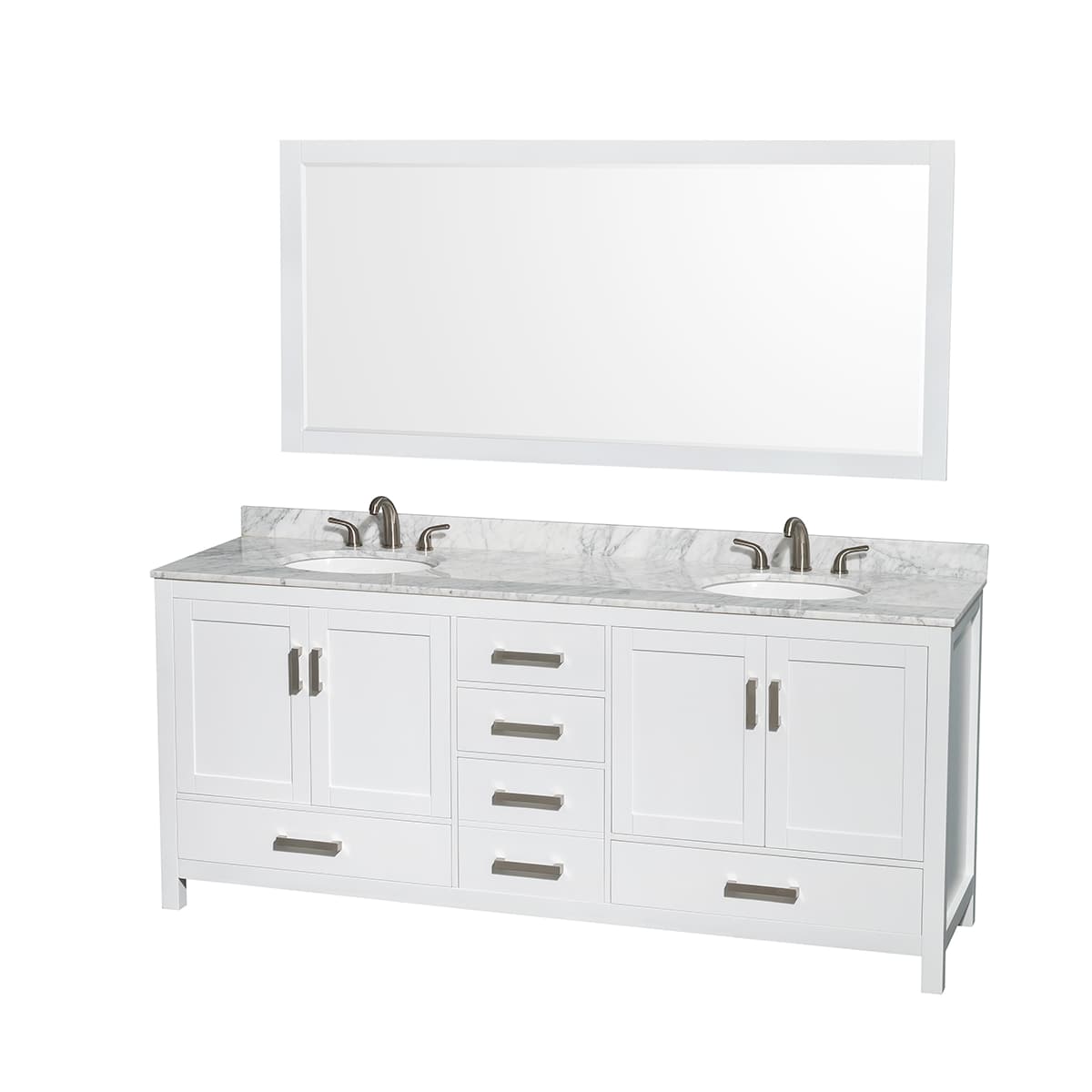 Sheffield 80" Free Standing Double Basin Vanity Set with Hardwood Cabinet, Marble Vanity Top, Mirror, and Undermount Oval Sinks