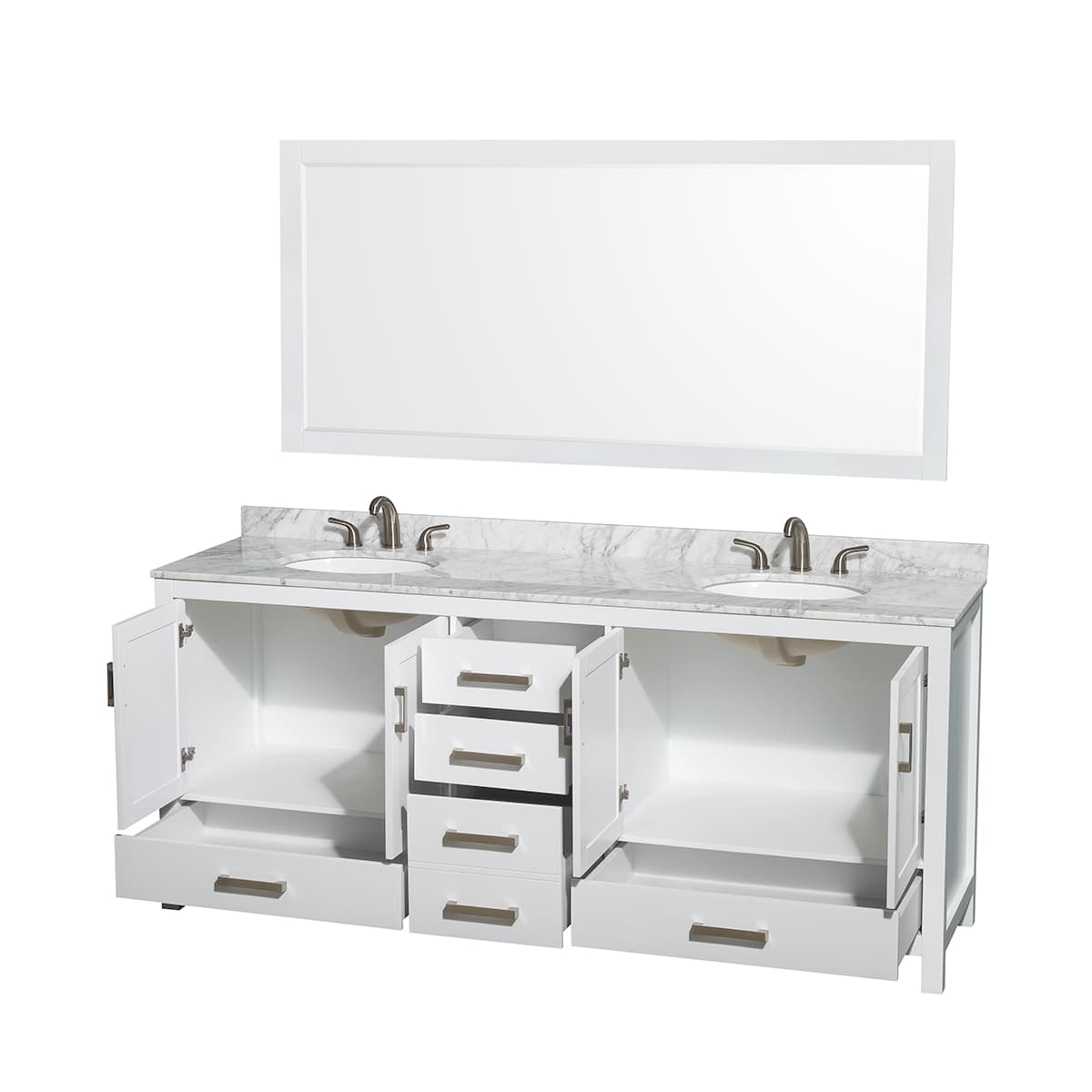 Sheffield 80" Free Standing Double Basin Vanity Set with Hardwood Cabinet, Marble Vanity Top, Mirror, and Undermount Oval Sinks