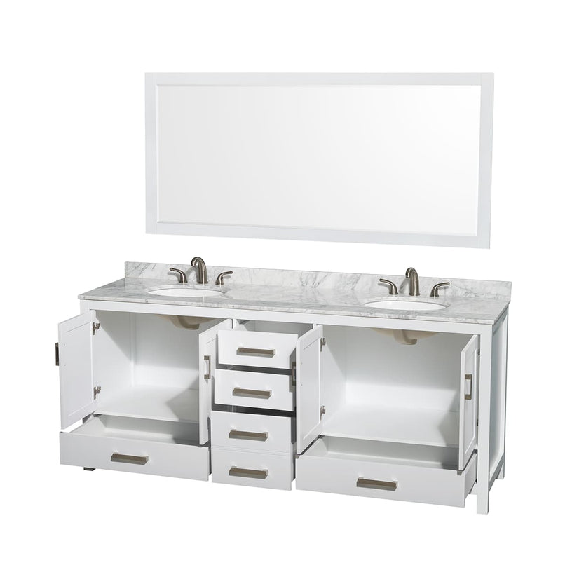 Sheffield 80" Free Standing Double Basin Vanity Set with Hardwood Cabinet, Marble Vanity Top, Mirror, and Undermount Oval Sinks - image 10