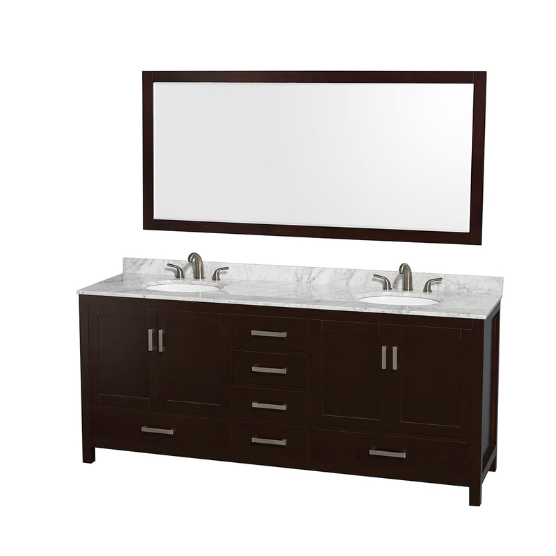 Sheffield 80" Free Standing Double Basin Vanity Set with Hardwood Cabinet, Marble Vanity Top, Mirror, and Undermount Oval Sinks - image 13