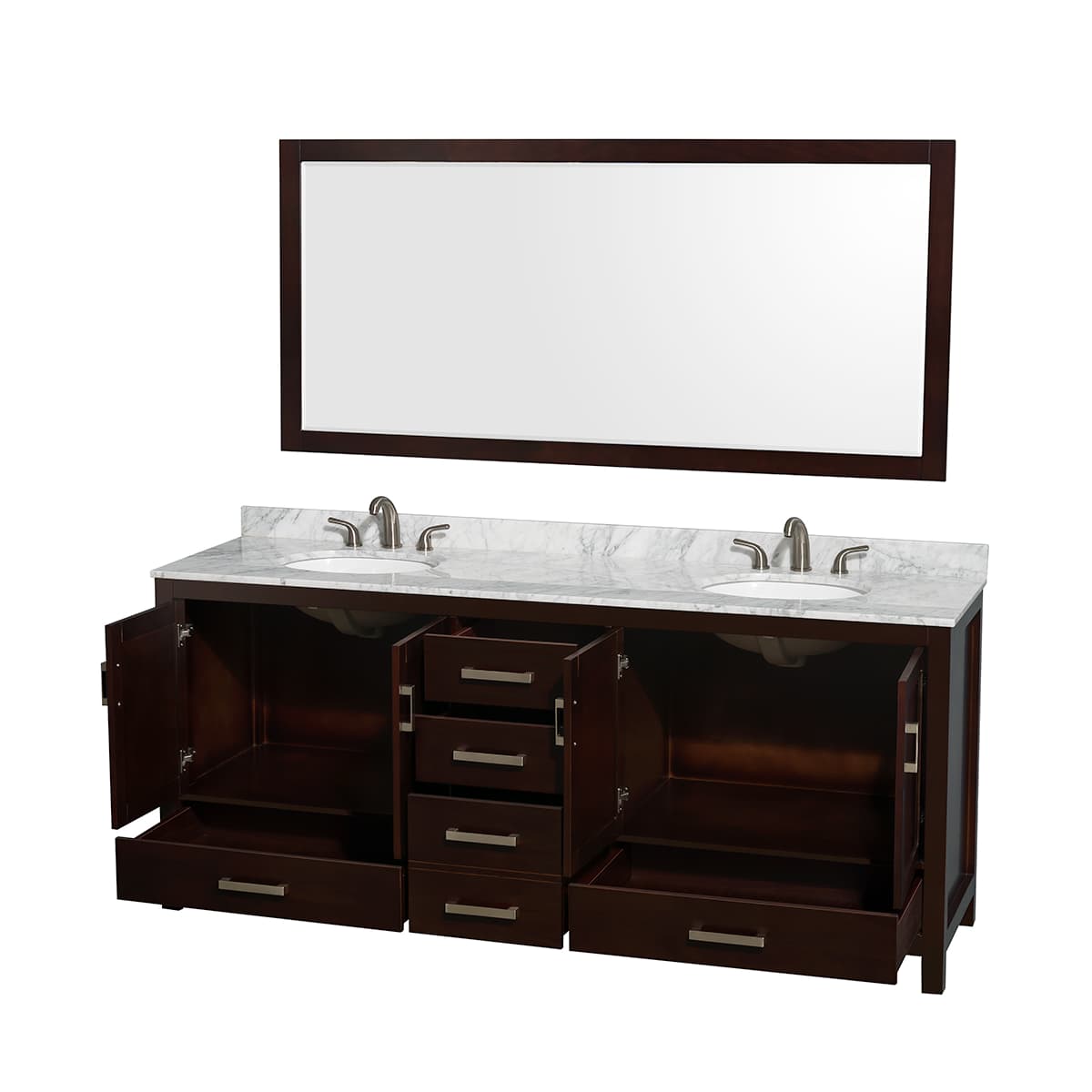 Sheffield 80" Free Standing Double Basin Vanity Set with Hardwood Cabinet, Marble Vanity Top, Mirror, and Undermount Oval Sinks - image 14