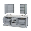 Sheffield 80" Free Standing Double Basin Vanity Set with Hardwood Cabinet, Marble Vanity Top, Medicine Cabinets, and Undermount Oval Sinks - image 2