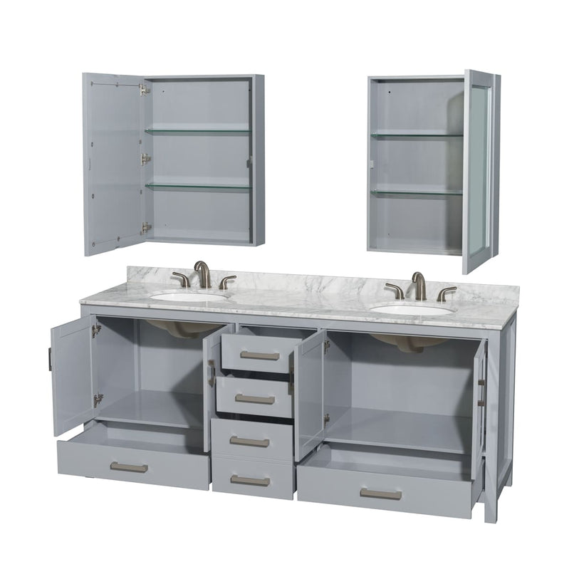 Sheffield 80" Free Standing Double Basin Vanity Set with Hardwood Cabinet, Marble Vanity Top, Medicine Cabinets, and Undermount Oval Sinks - image 2