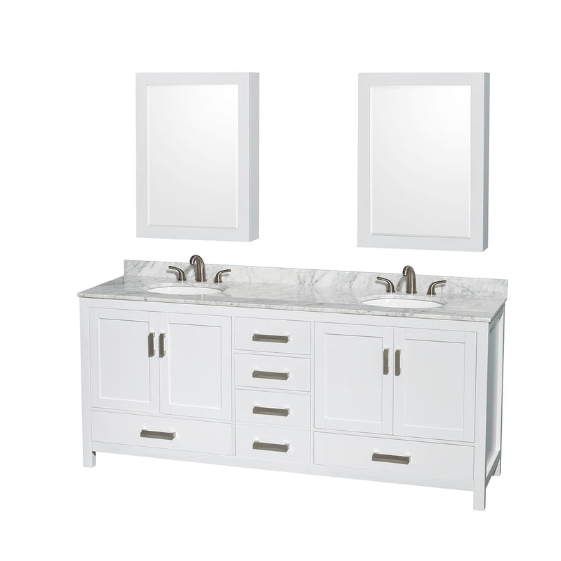 Sheffield 80" Free Standing Double Basin Vanity Set with Hardwood Cabinet, Marble Vanity Top, Medicine Cabinets, and Undermount Oval Sinks - image 11