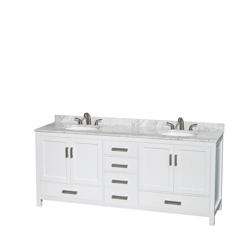 Sheffield 80" Free Standing Double Basin Vanity Set with Hardwood Cabinet, Marble Vanity Top, Medicine Cabinets, and Undermount Oval Sinks - image 13