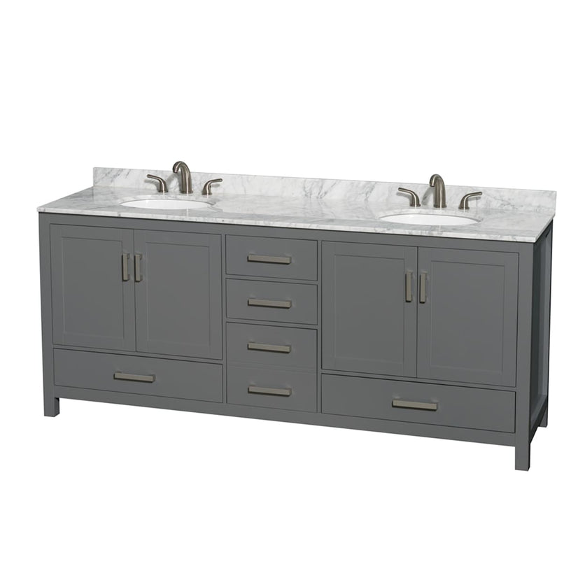 Sheffield 80" Free Standing Double Basin Vanity Set with Cabinet and Marble Vanity Top - image 4