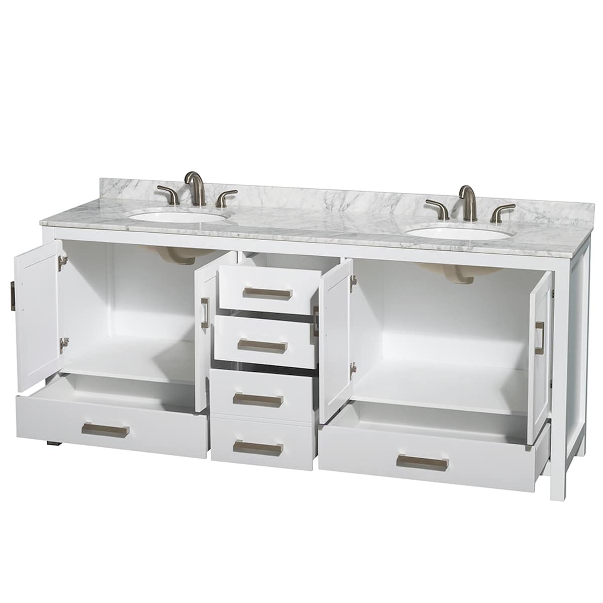 Sheffield 80" Free Standing Double Basin Vanity Set with Cabinet and Marble Vanity Top