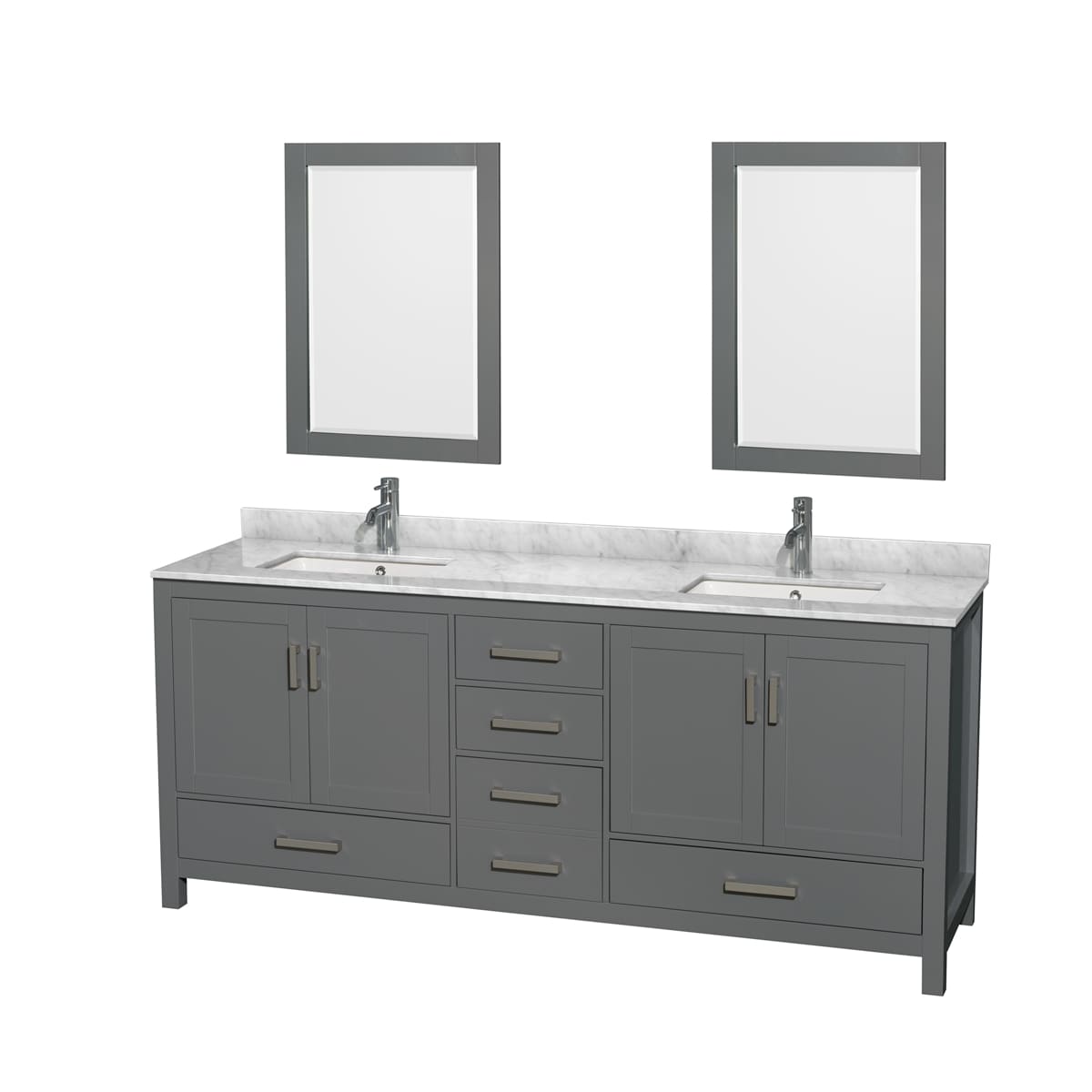 Sheffield 80" Free Standing Double Basin Vanity Set with Hardwood Cabinet, Marble Vanity Top, Framed Mirrors, and Undermount Rectangular Sinks